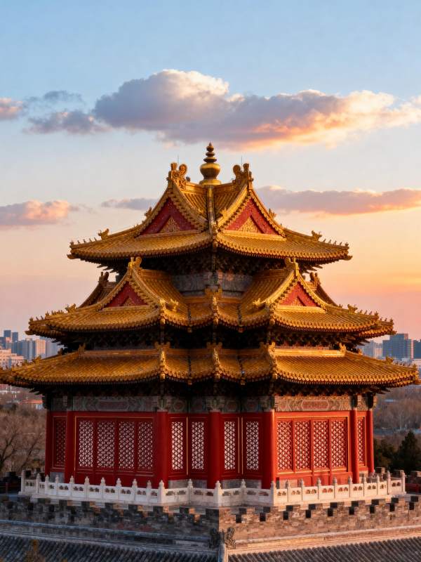 故宫金顶映晚霞图片