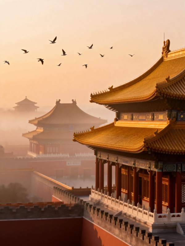 故宫晨曦飞鸟图片