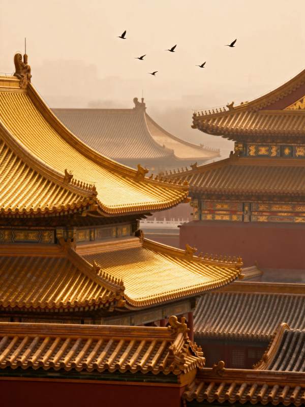 金顶飞鸟映古宫图片