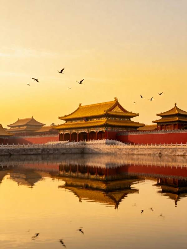 故宫晨曦倒影图片