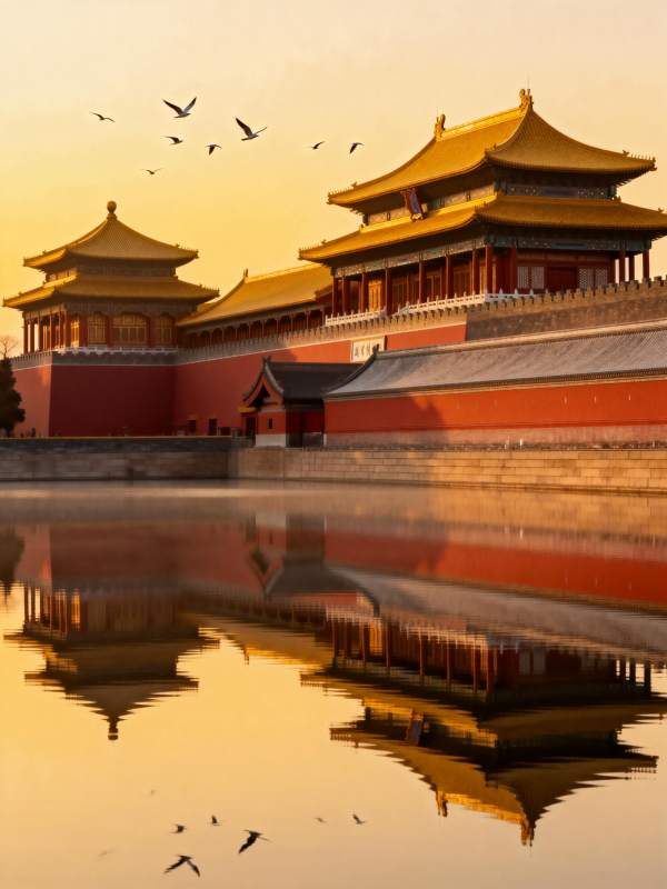 故宫晨曦倒影图片