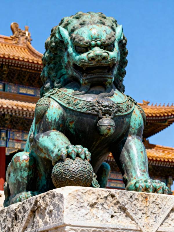 铜狮守门 威严庄重图片