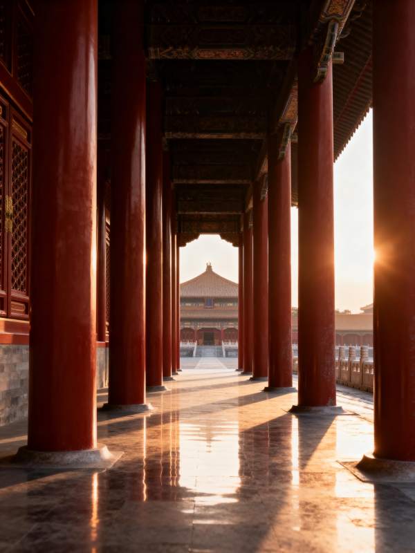 故宫长廊晨光图片
