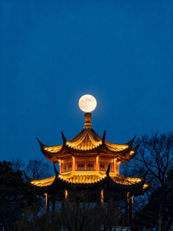 月下古亭夜景图片