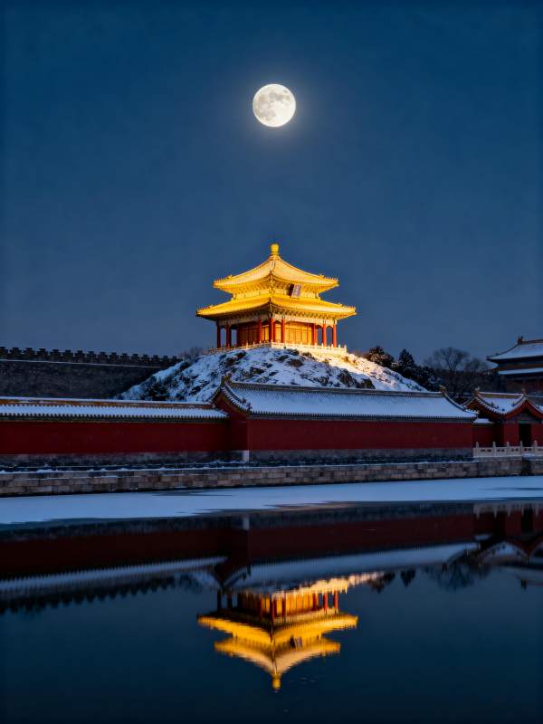 月下宫阙映水寒图片