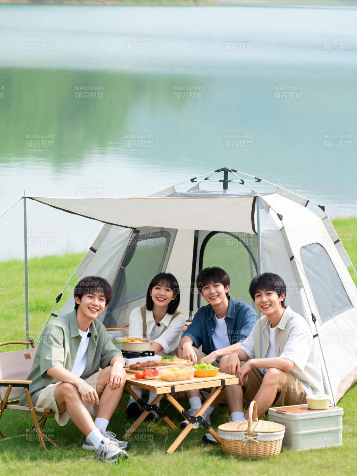 湖畔野餐乐融融图片