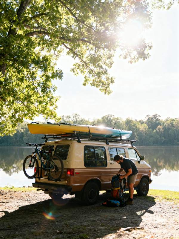 湖畔露营 车顶载具图片