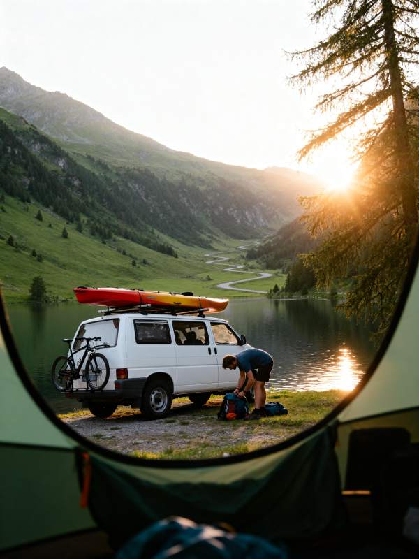 湖畔露营 夕阳相伴图片