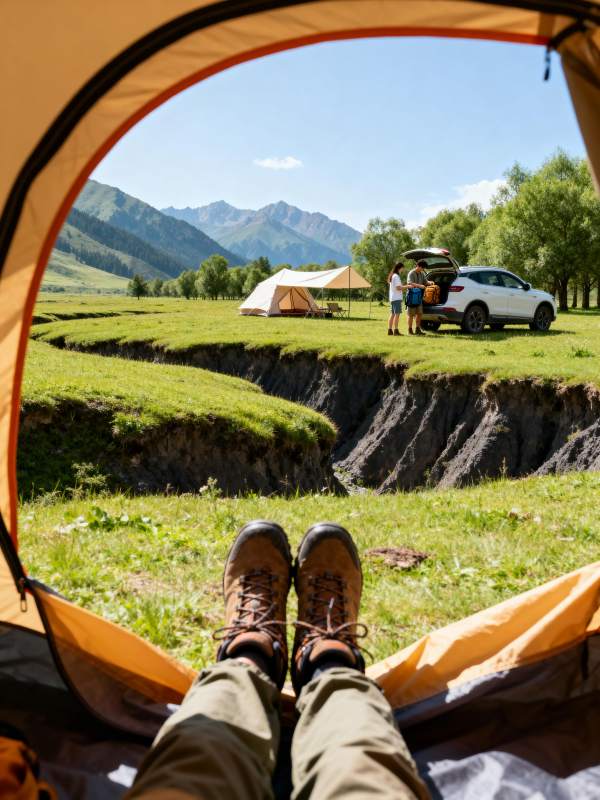 帐篷外的山野风光图片