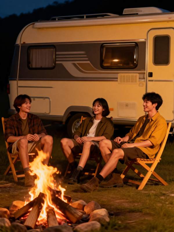 篝火旁的温馨夜晚图片