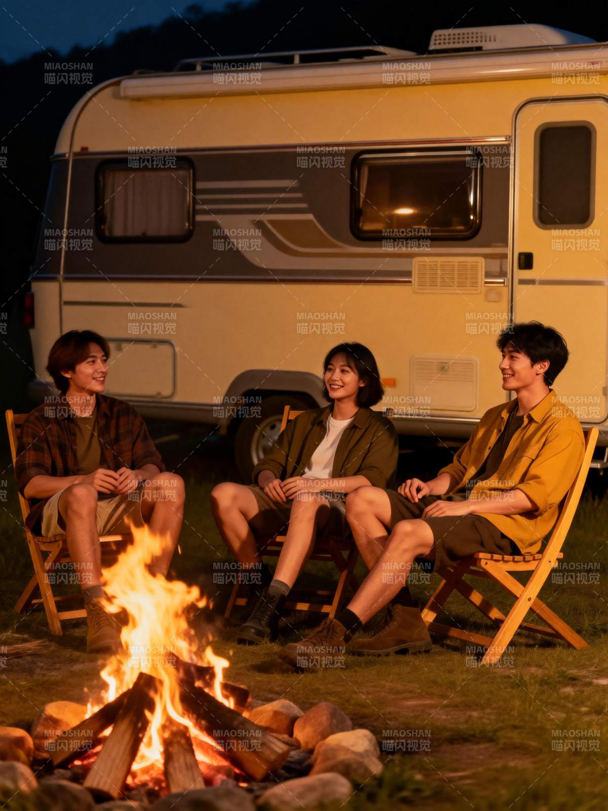 篝火旁的温馨夜晚图片