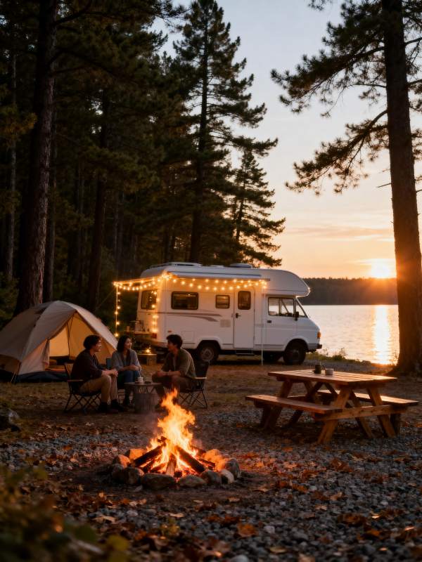 湖畔露营 篝火夜话图片