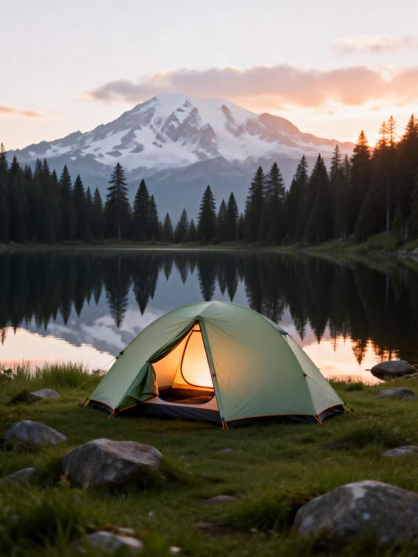 雪山湖畔露营夜图片