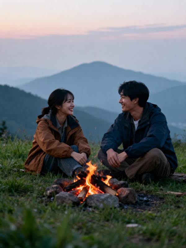 山野篝火共话情图片