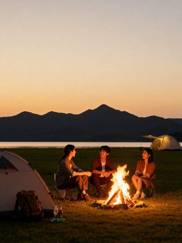 湖畔篝火夜话图片