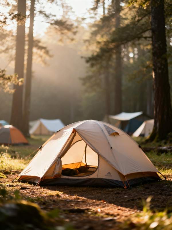 林间晨光露营图片