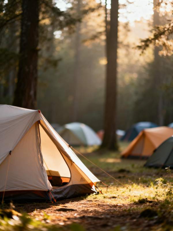 林间露营晨光图片