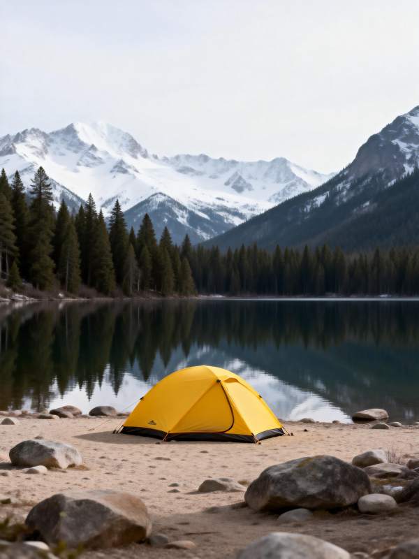 雪山湖畔露营图片