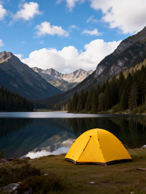 湖畔黄帐山景图片