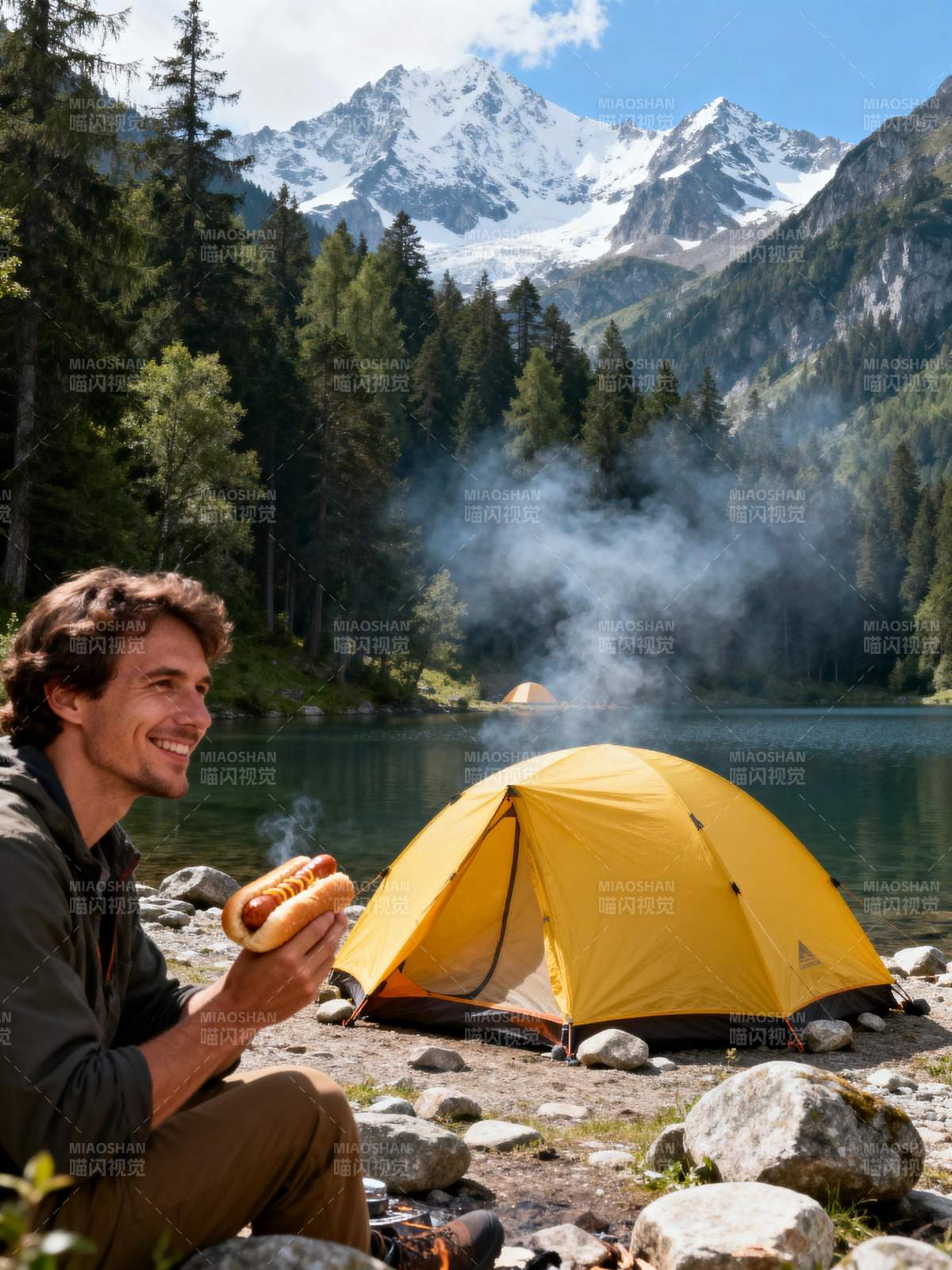 湖畔野营 山景美食图片