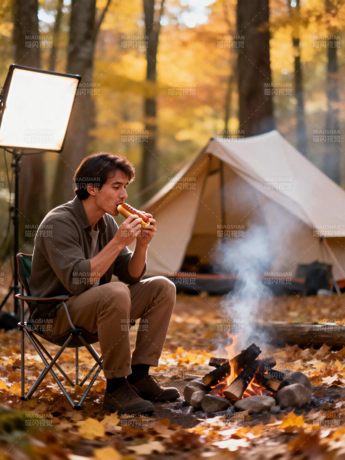秋林篝火野餐图片