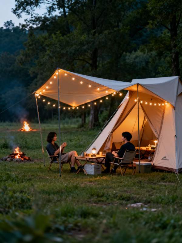 露营夜话 灯火温馨图片