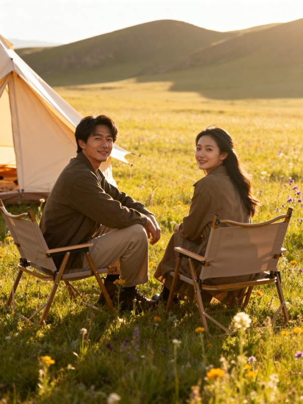 草原露营情侣时光图片