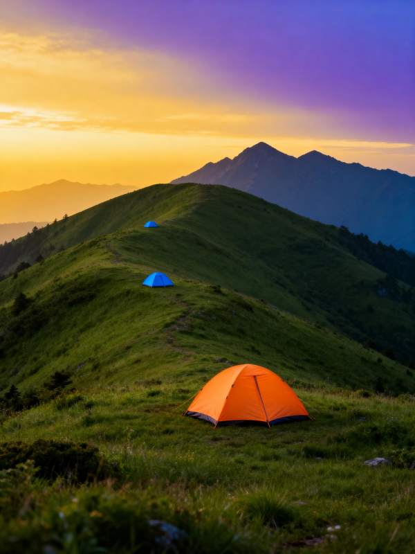 山野露营 霞光满天图片