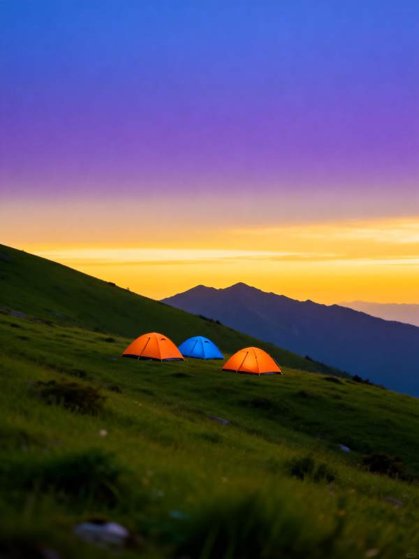 山野露营 霞光满天图片