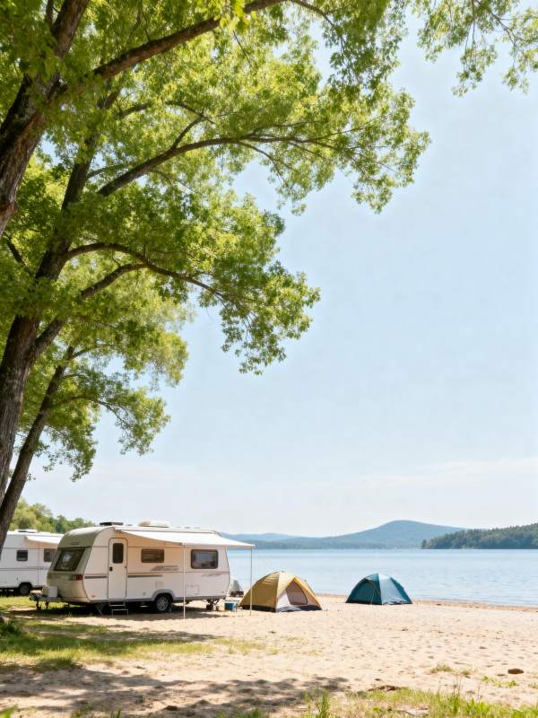 湖畔露营 树荫下的宁静图片