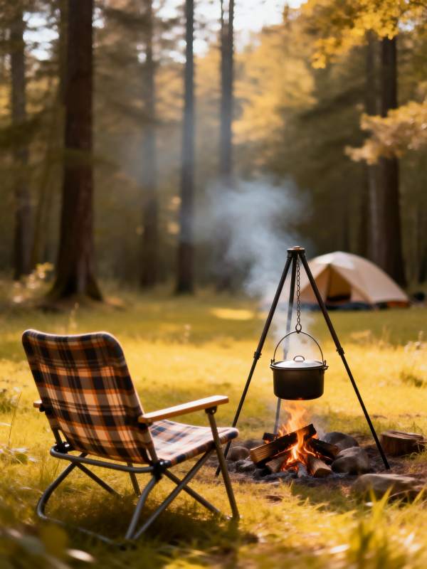 林间篝火野营图片