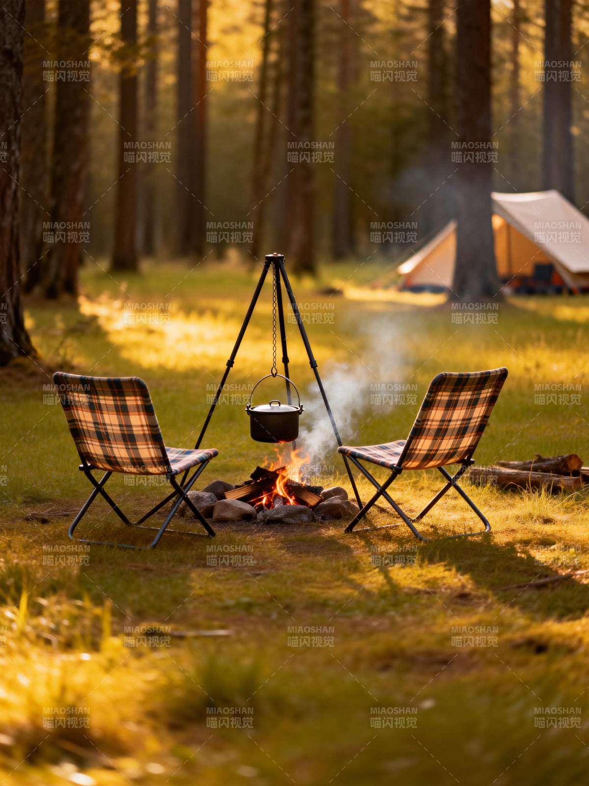 林间篝火野营图片