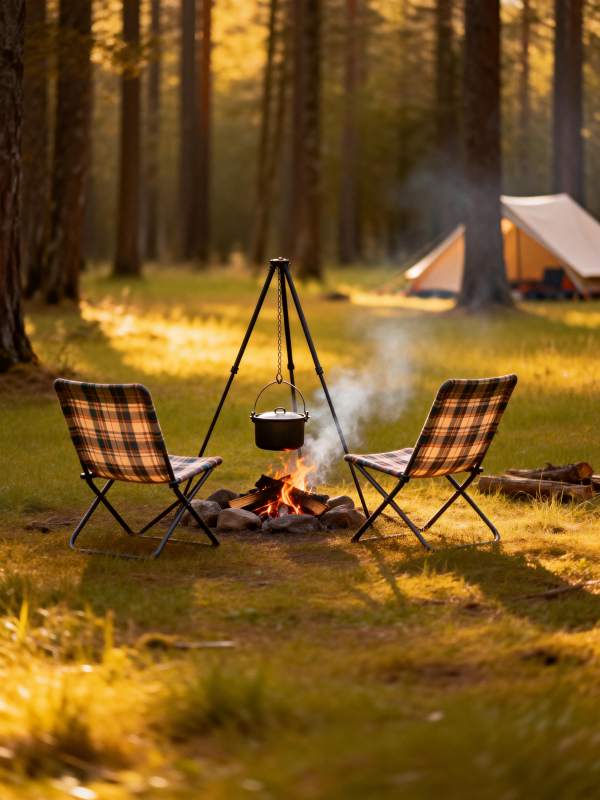 林间篝火野营图片