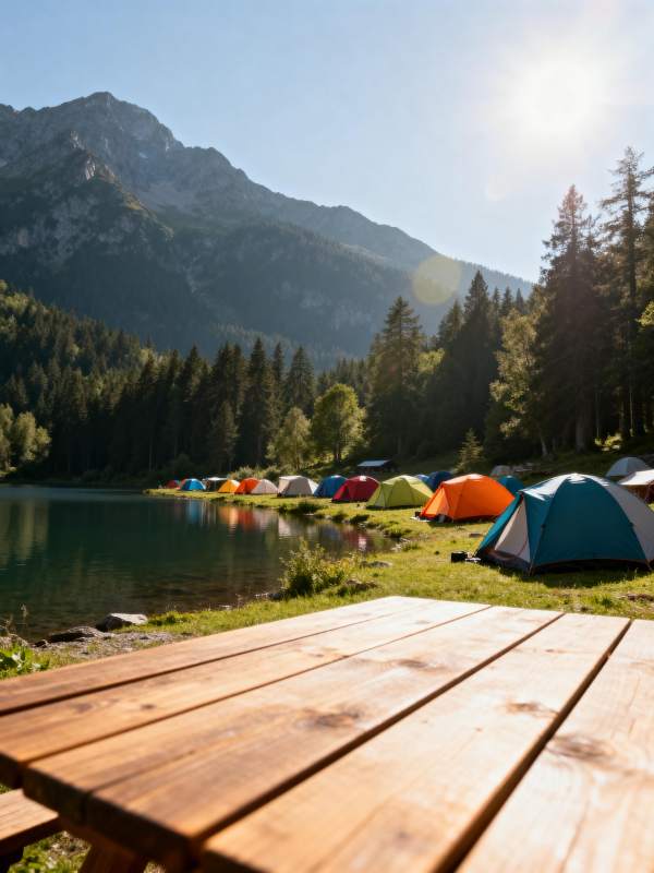湖畔露营美景图片