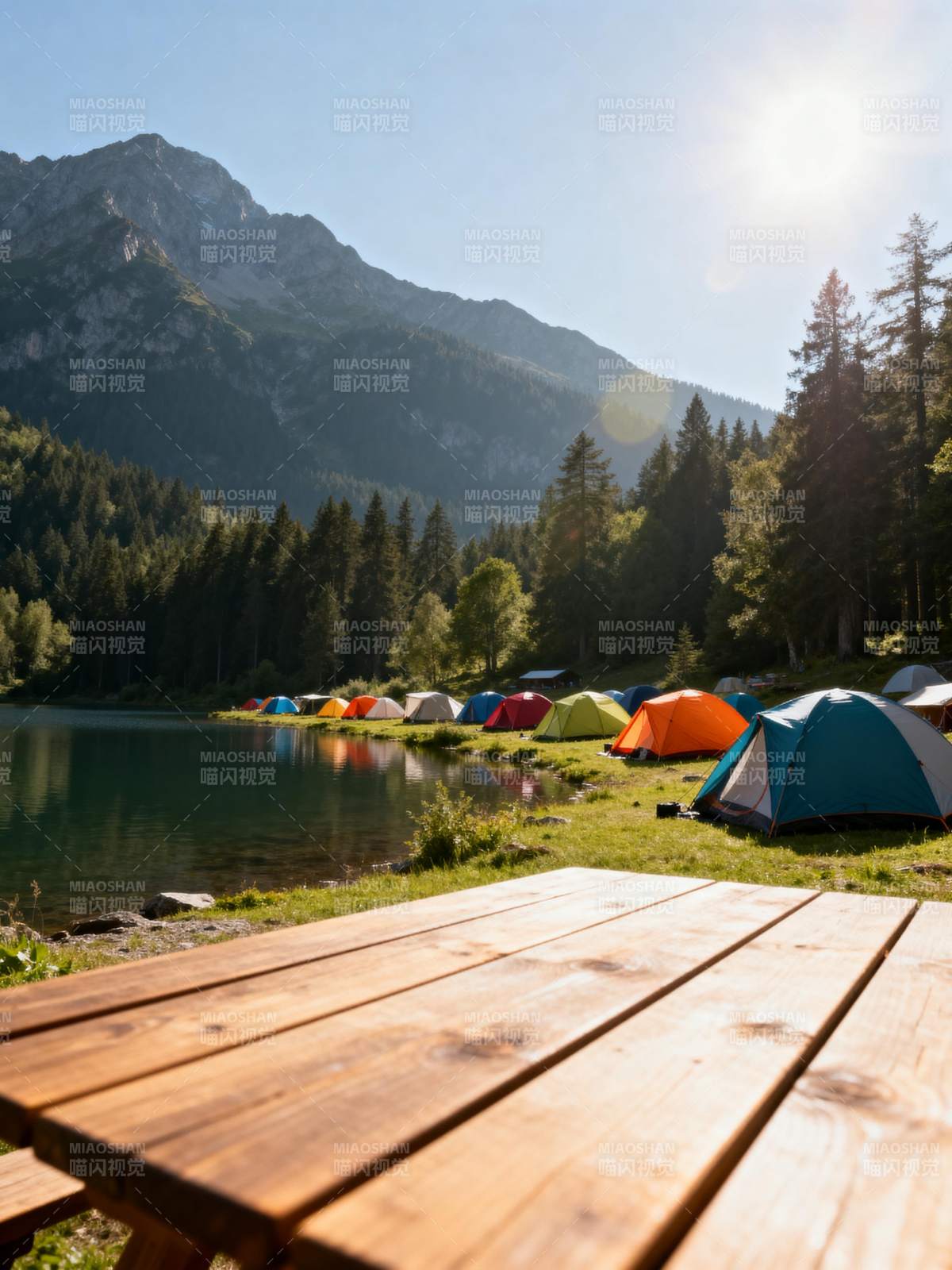 湖畔露营美景图片