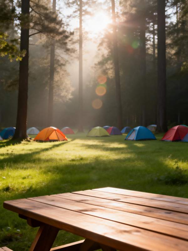 森林晨光露营图片