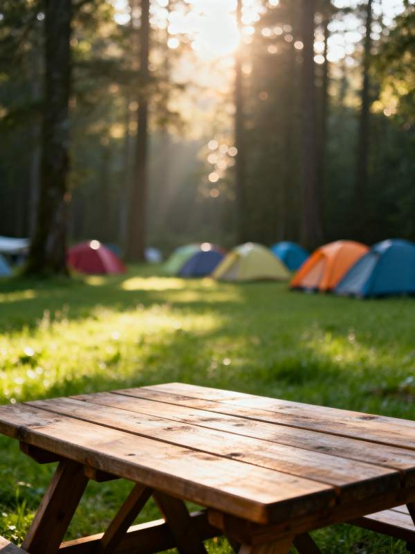 森林露营晨光图片