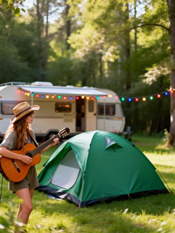 林间吉他露营时光图片