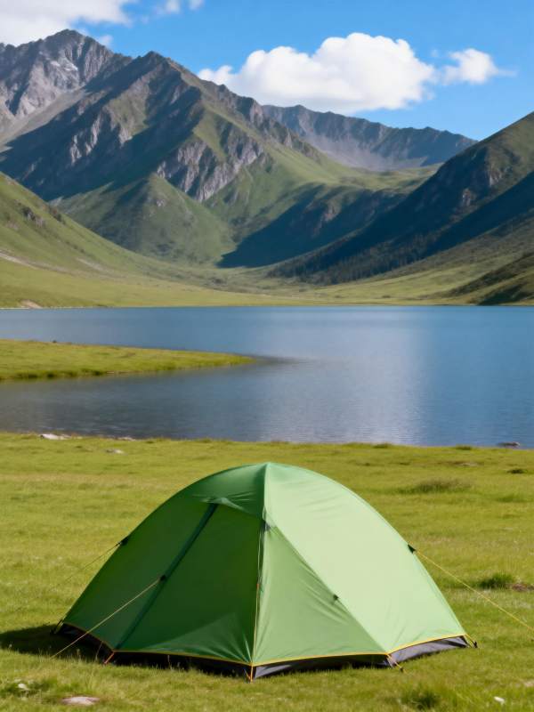 湖畔绿帐山景图片