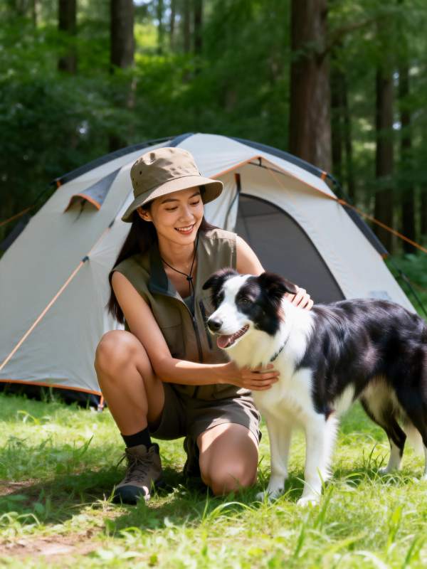 森林露营 人狗相伴图片