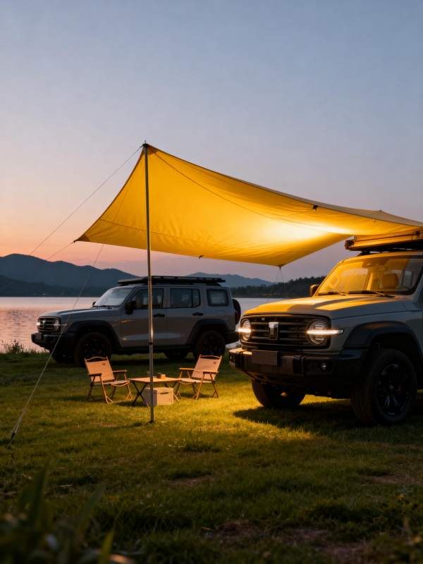 湖畔露营夜景图片