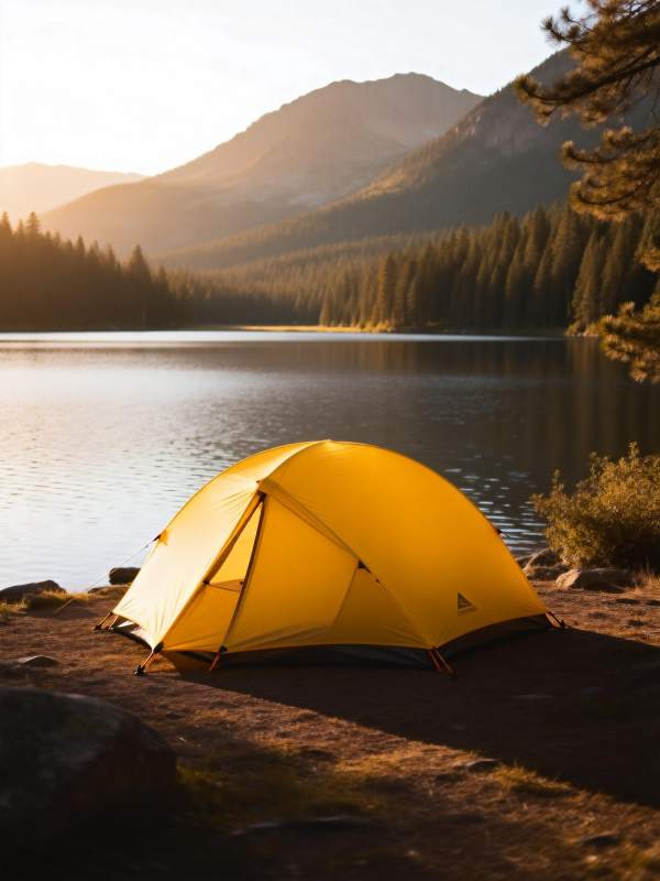 湖畔黄帐 山影如画图片