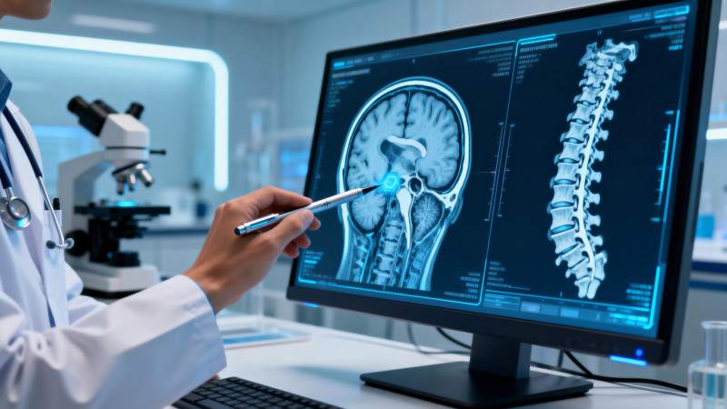 医生分析脑脊髓影像图片