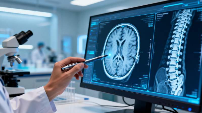 医生分析脑部扫描图图片