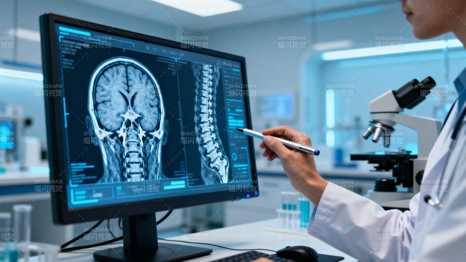 医生分析脑部影像图片