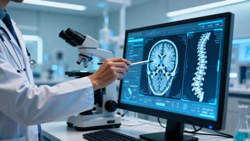 医生分析脑部扫描图片