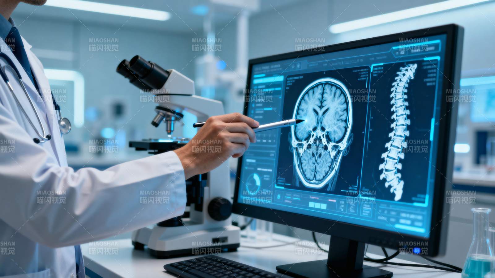 医生分析脑部扫描图片
