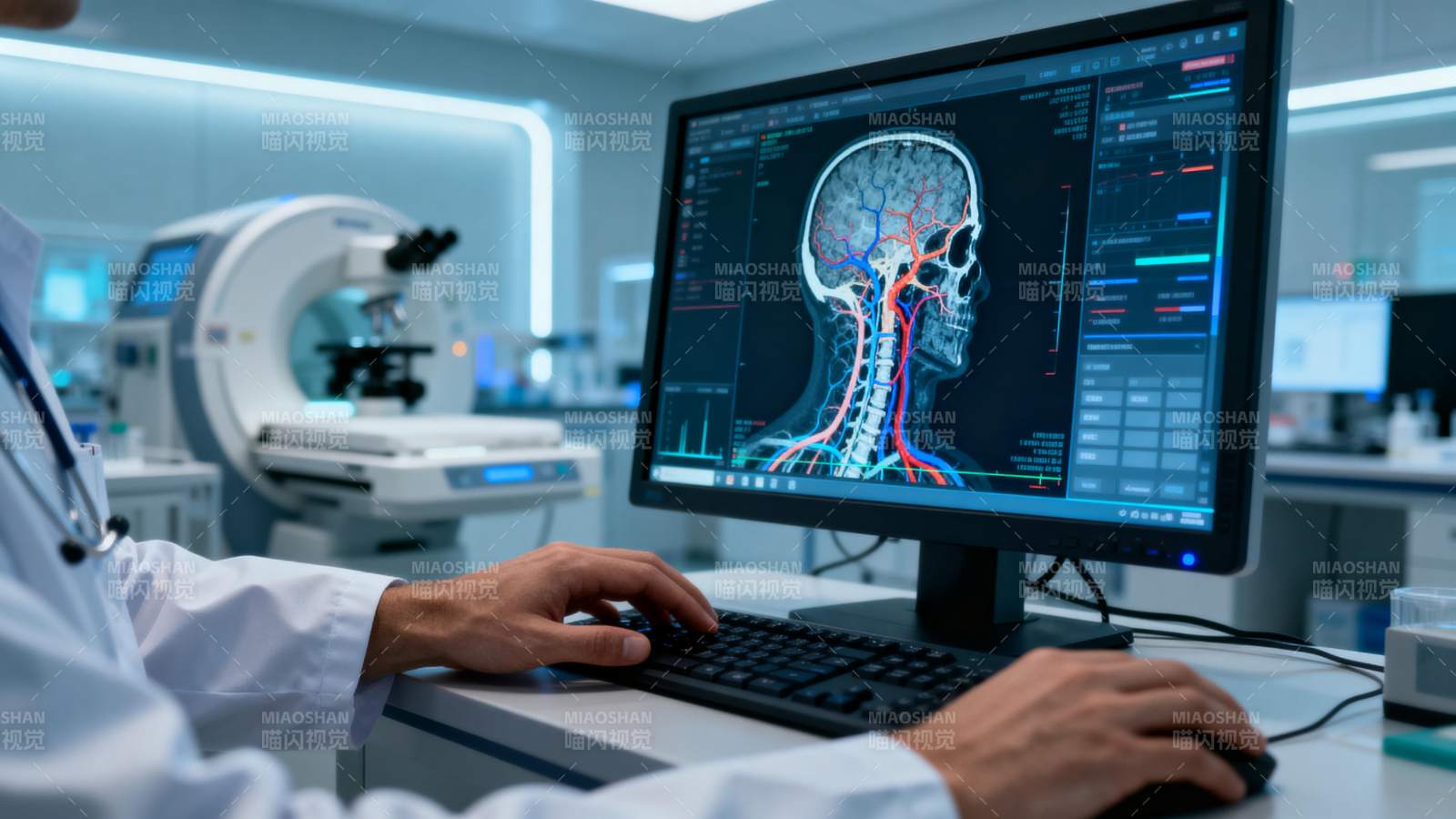 医生分析脑部扫描图图片