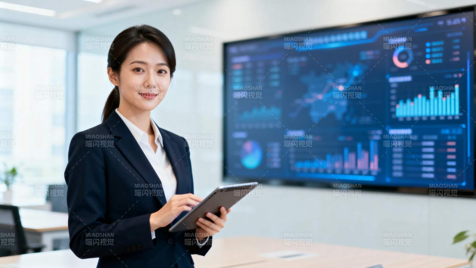 商务女性手持平板图片