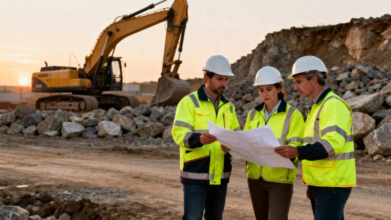 工地三人看图纸图片